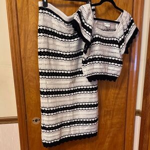 Crocheted Black and White Striped Midi Set